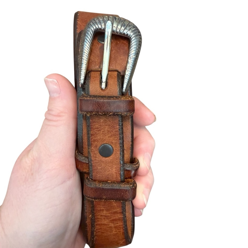 Justin Classic Brown Leather Belt with Silver Buckle small